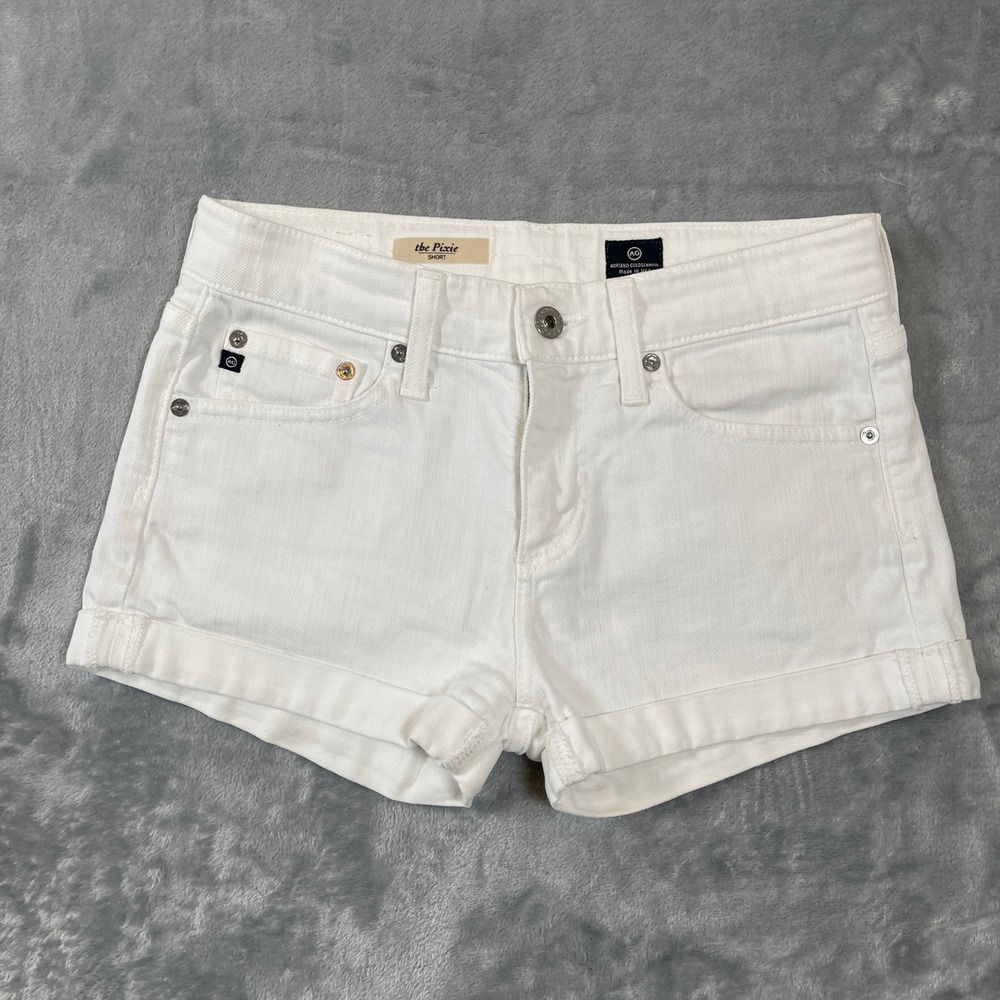 AG Adriano Goldschmied The Pixie Short White Low Rise Cuffed Denim Shorts 25